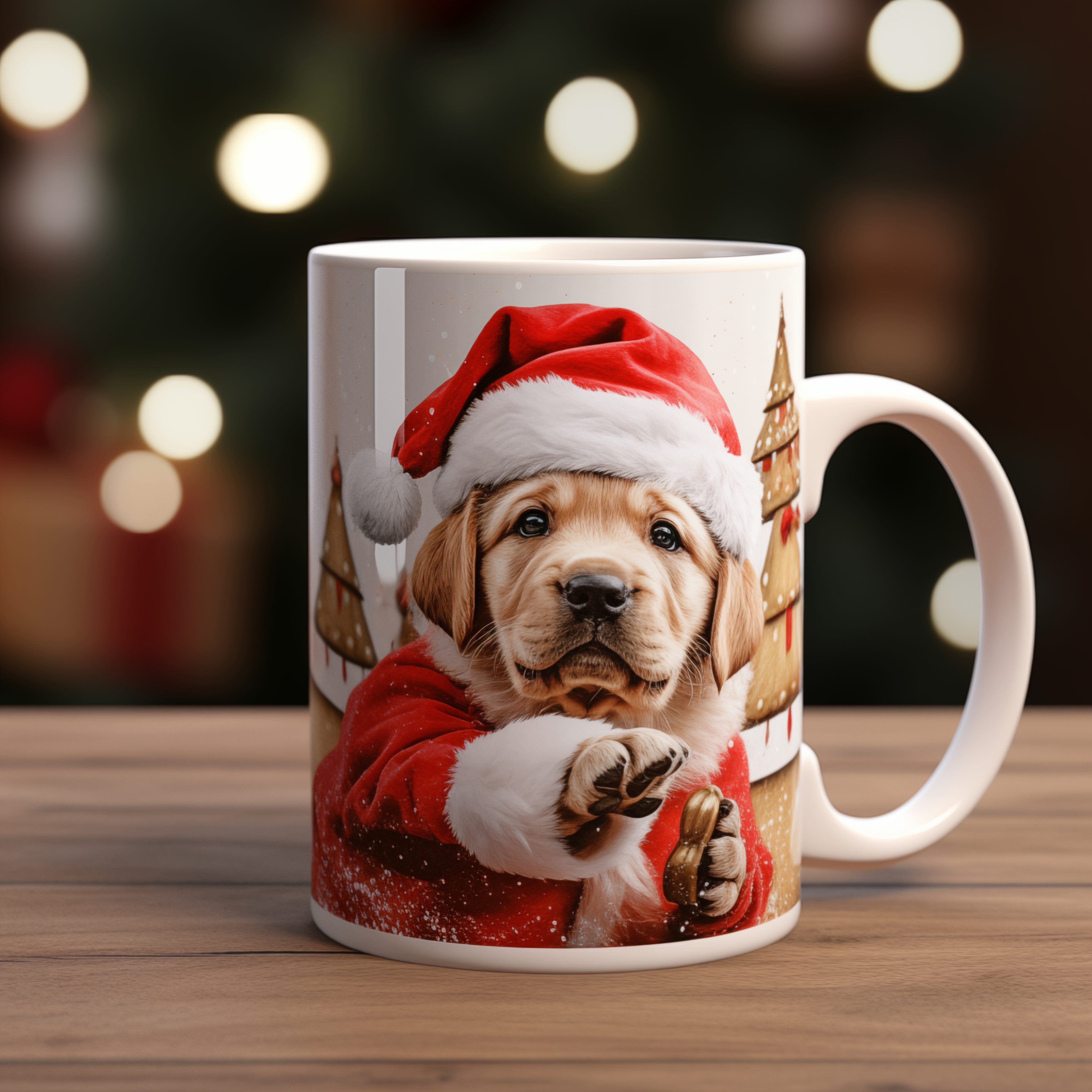Christmas Mug with Realistic Santa Dog Design Printing